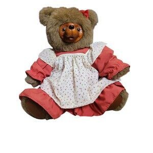 Vtg Robert Raikes Rebecca Bear Wood Carved Face Feet Applause Plush 1985 #5447